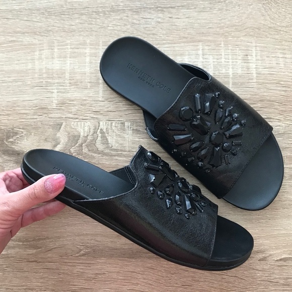 New KENNETH COLE SLIM SLAM EMBELLISHED SLIDE SANDAL BLACK 6.5 NWOT - Picture 1 of 4